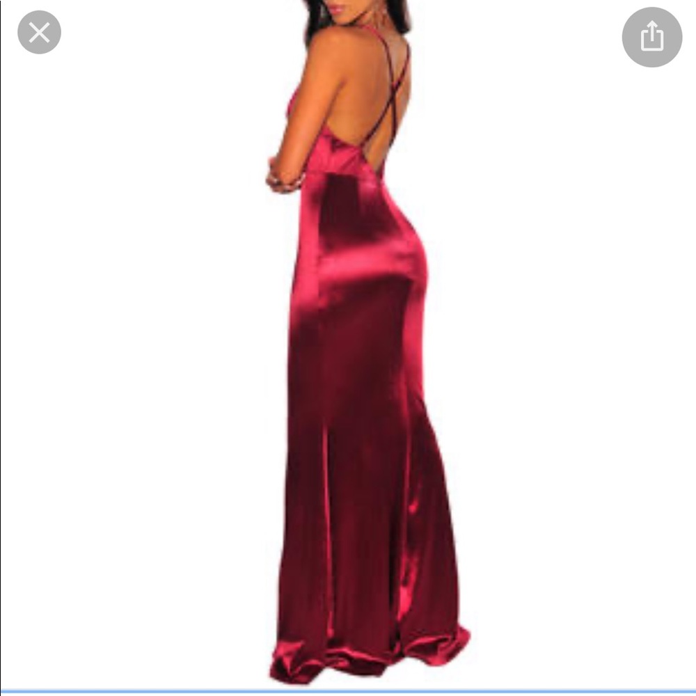 High slit floor length satin feel gown - Picture 2 of 11